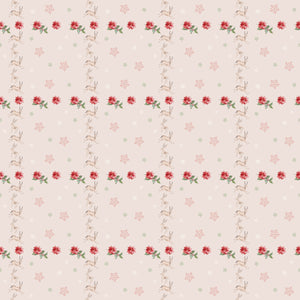 Poinsettias and reindeers with snowflakes in red and green