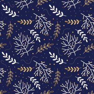 Blue wrapping paper with Hanukkah branches in gold and white