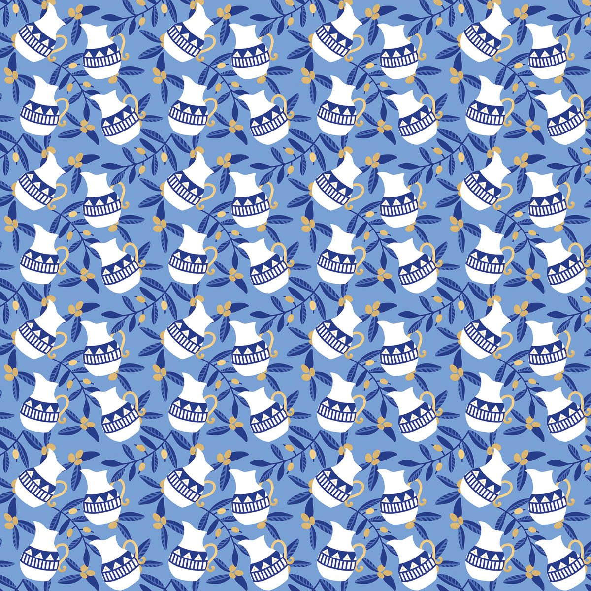 Blue wrapping paper with white vessels