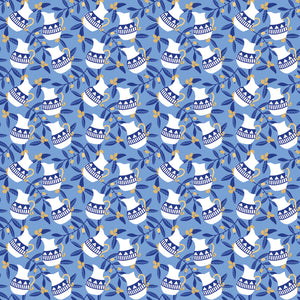 Blue wrapping paper with white vessels