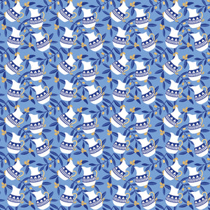 Blue wrapping paper with white vessels