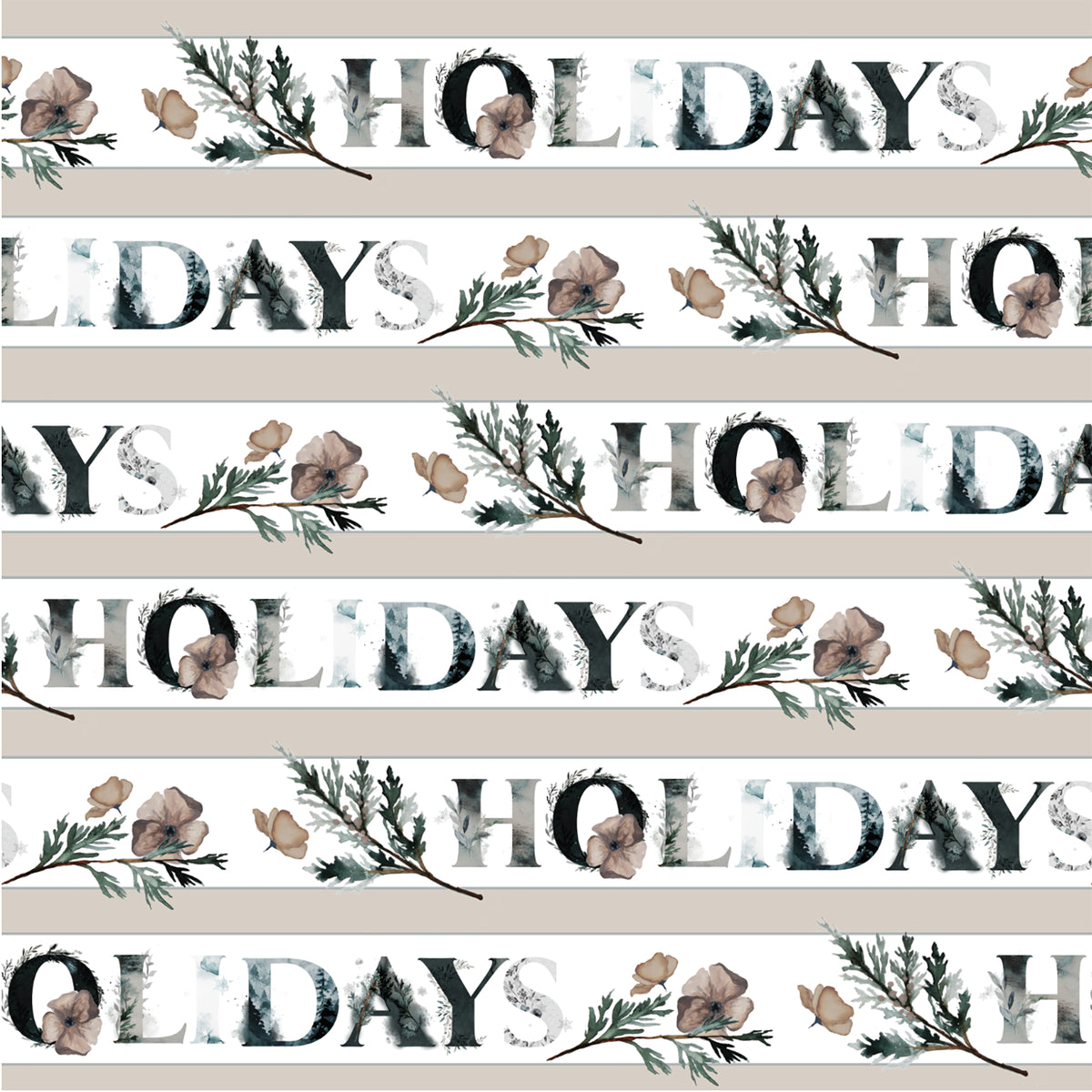 Holiday legend with pine tree branches and brown flowers