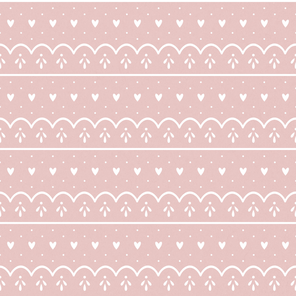 Pink wrapping paper with hearts, dots and scallops