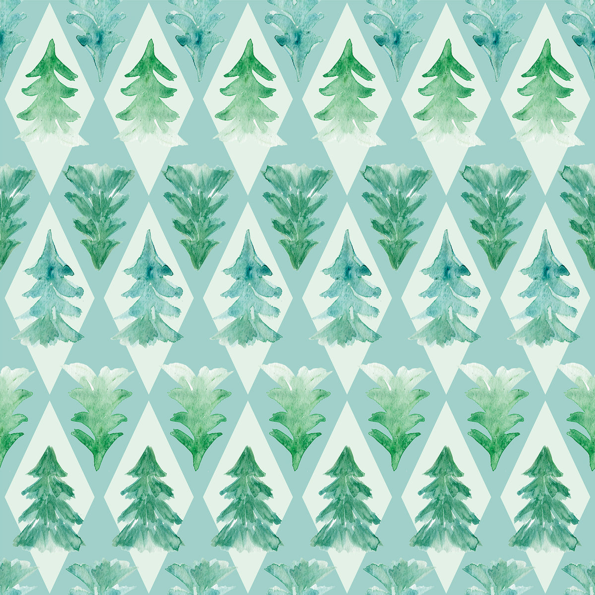 Pine trees in a diamond pattern with green and white background