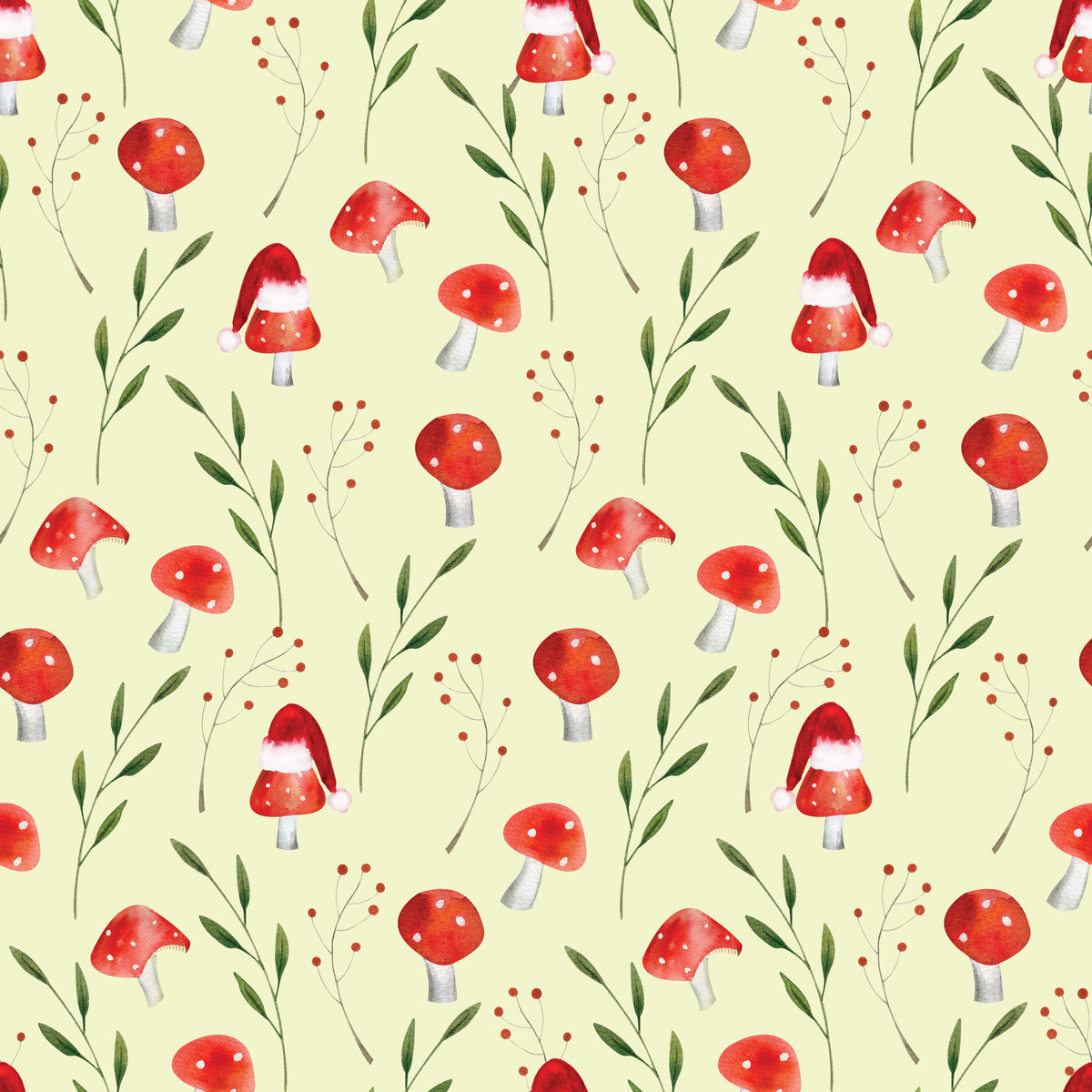 Mushrooms & Santa Hats - Wrapping Paper