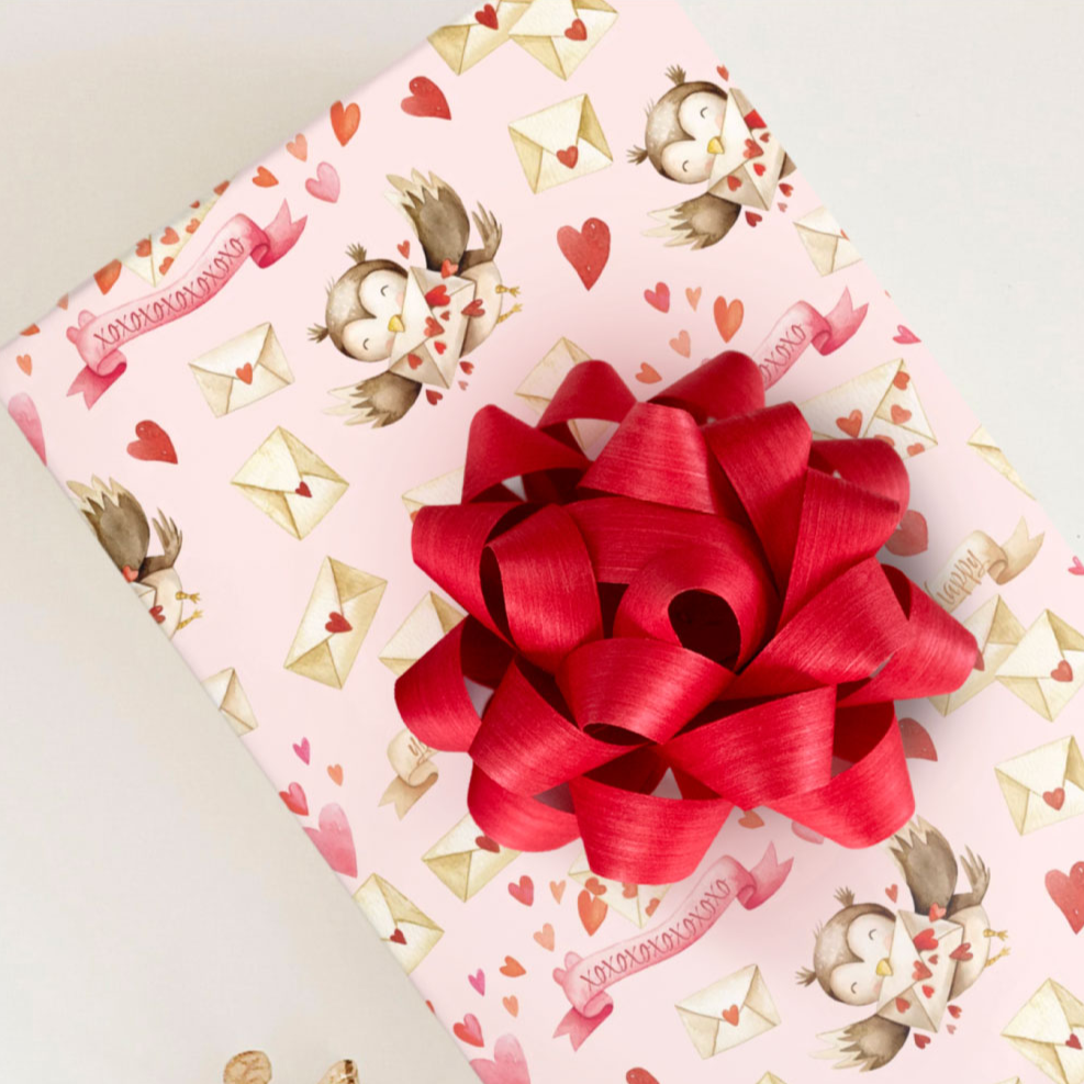 Woodland Owl Delivering Love Notes - Wrapping Paper