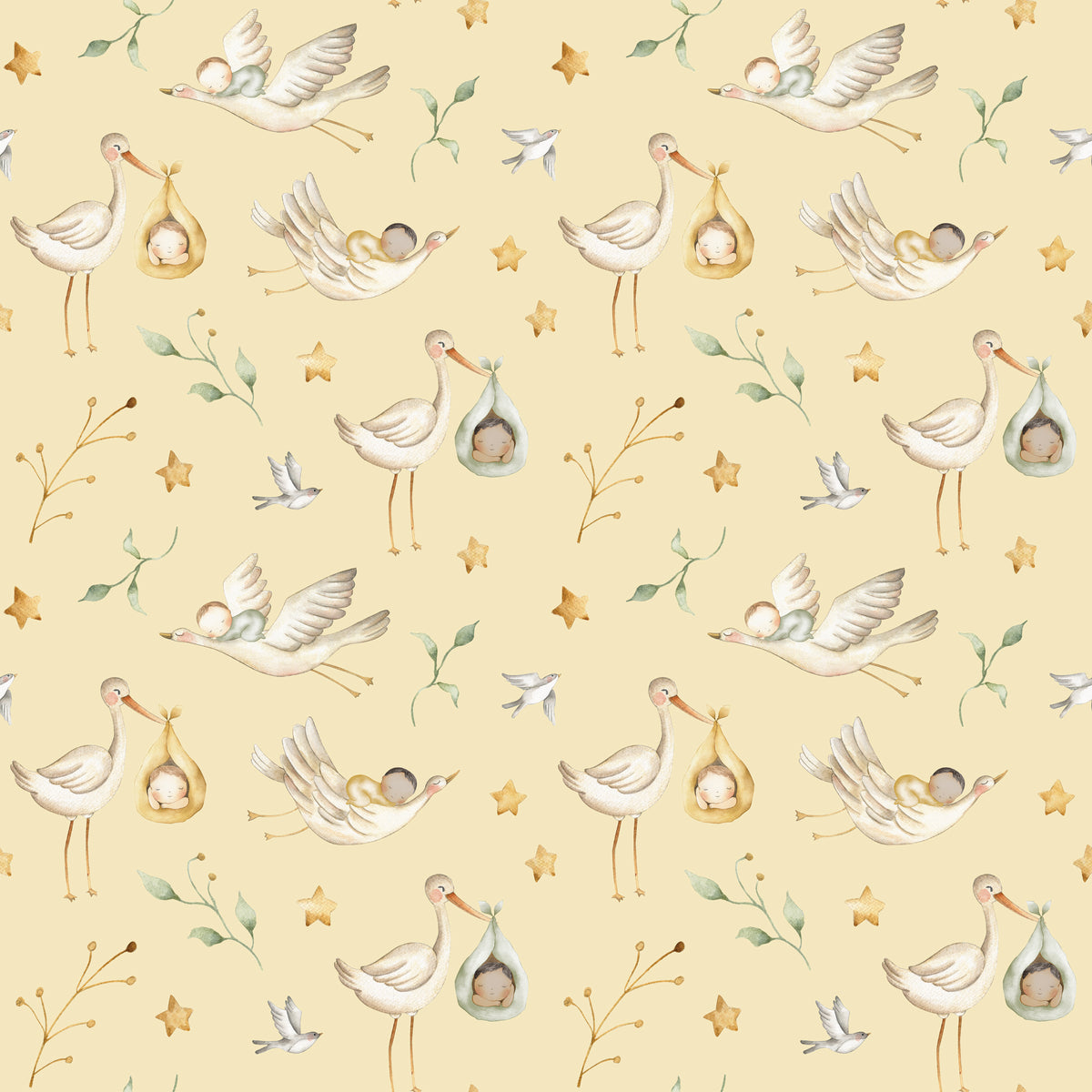 Stork Delivering Sleeping Babies - Wrapping Paper