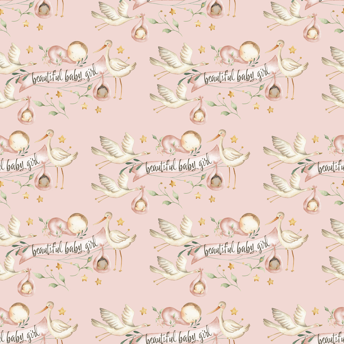 Stork Delivering Beautiful Baby Girl - Wrapping Paper