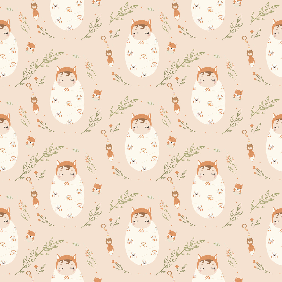 Peach Baby & Fox - Wrapping Paper