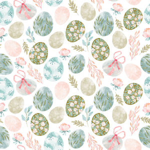 Blue & Pink Floral Easter Eggs - Wrapping Paper