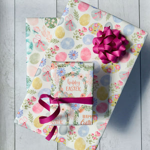 Green & Pink Floral Easter Eggs - Wrapping Paper