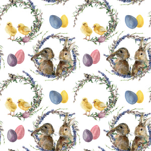 Bunnies & Chicks in Wreaths - Wrapping Paper