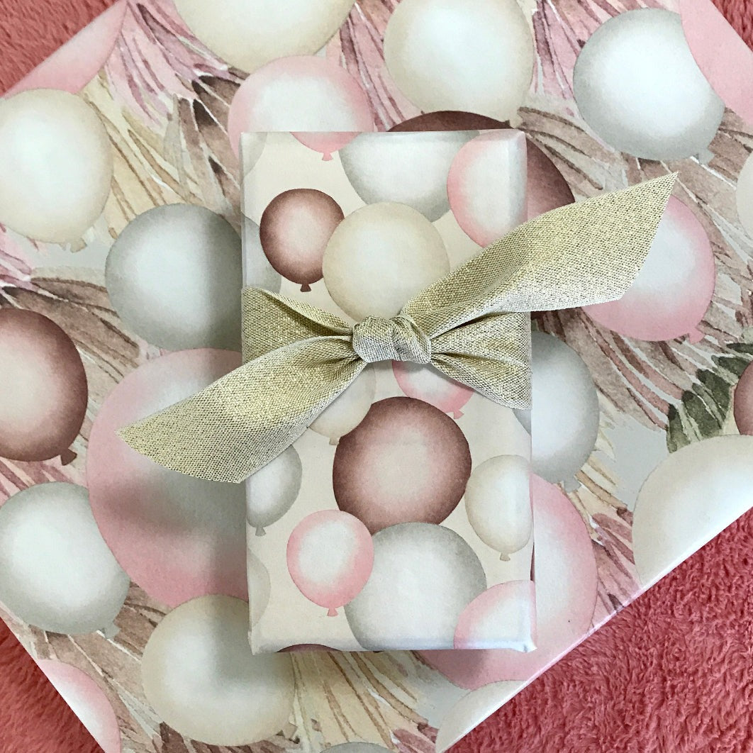 Boho Birthday Balloons & Feathers - Wrapping Paper