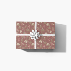 Holly Bouquet with Vintage Roses | Kraft Wrapping Paper | Waterleaf Paper