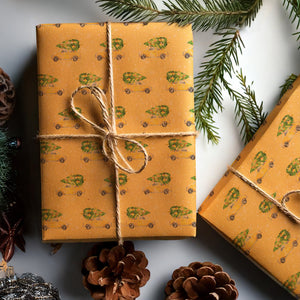 Christmas Car (Yellow) | Kraft Wrapping Paper | Waterleaf Paper