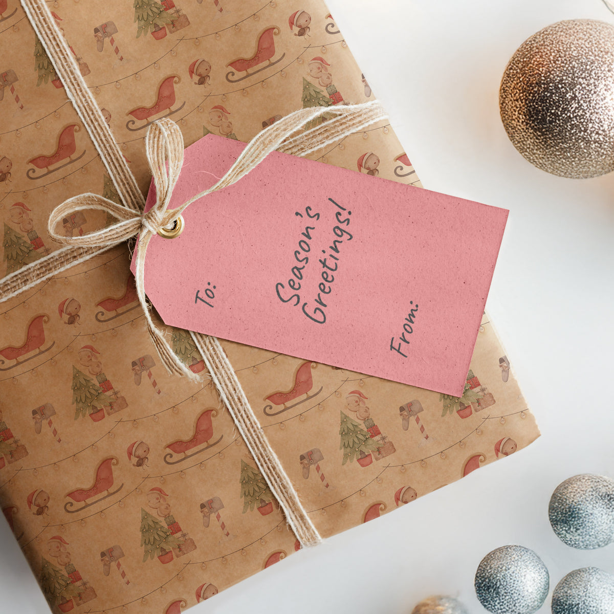BoHo Christmas Tree &amp; Sleigh | Kraft Wrapping Paper | Waterleaf Paper