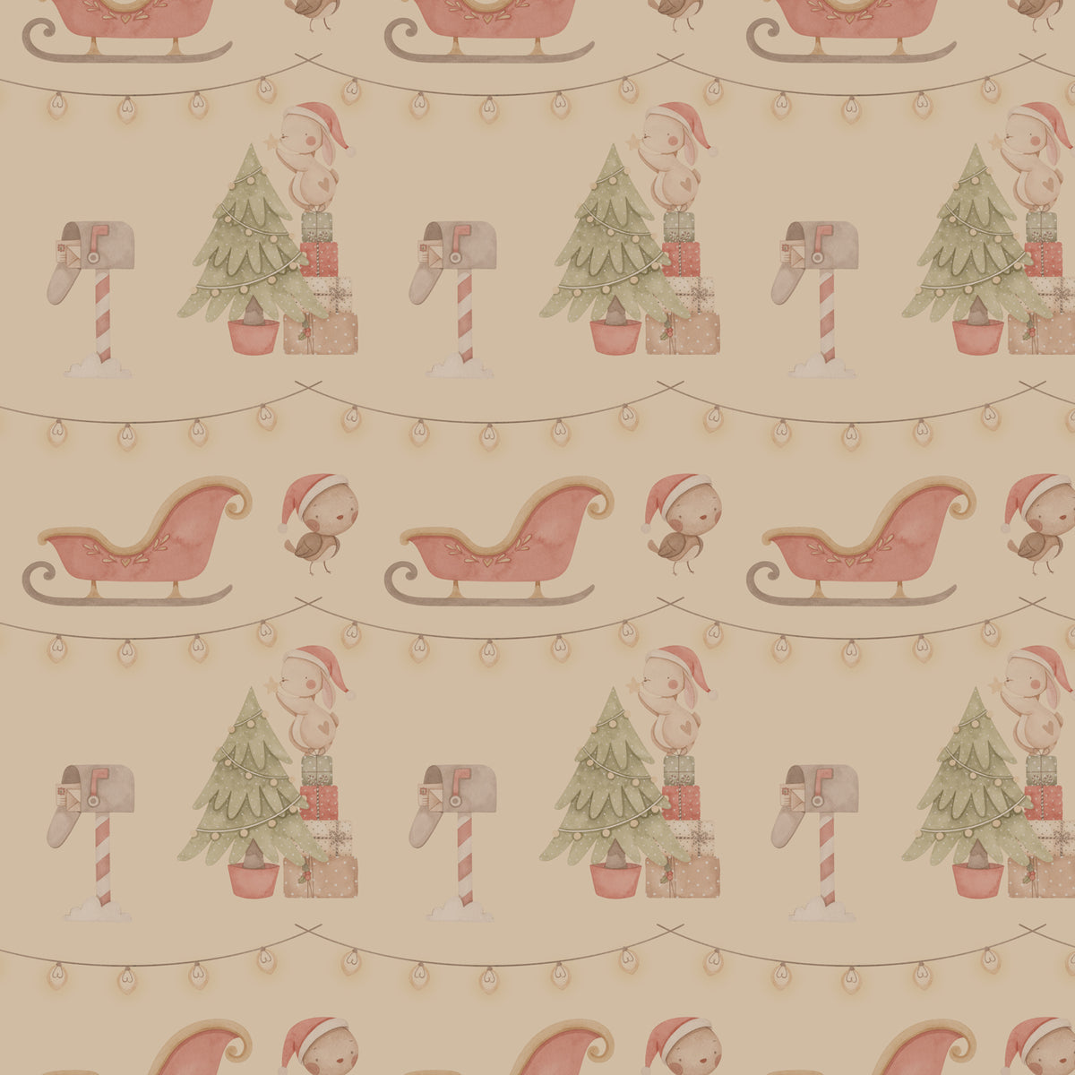 BoHo Christmas Tree &amp; Sleigh | Kraft Wrapping Paper | Waterleaf Paper