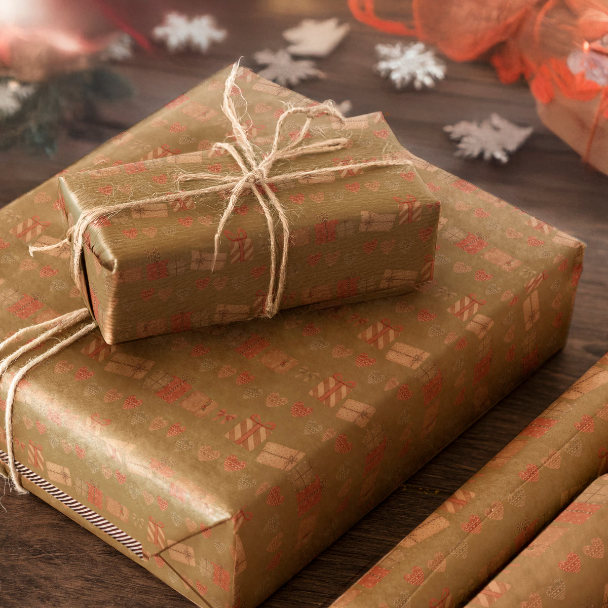 Happy Christmas Mid-Century Gifts | Kraft Wrapping Paper | Waterleaf Paper