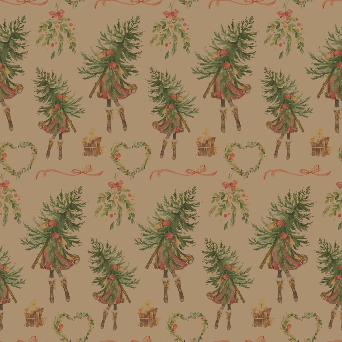 Christmas Girl &amp; Tree | Kraft Wrapping Paper | Waterleaf Paper