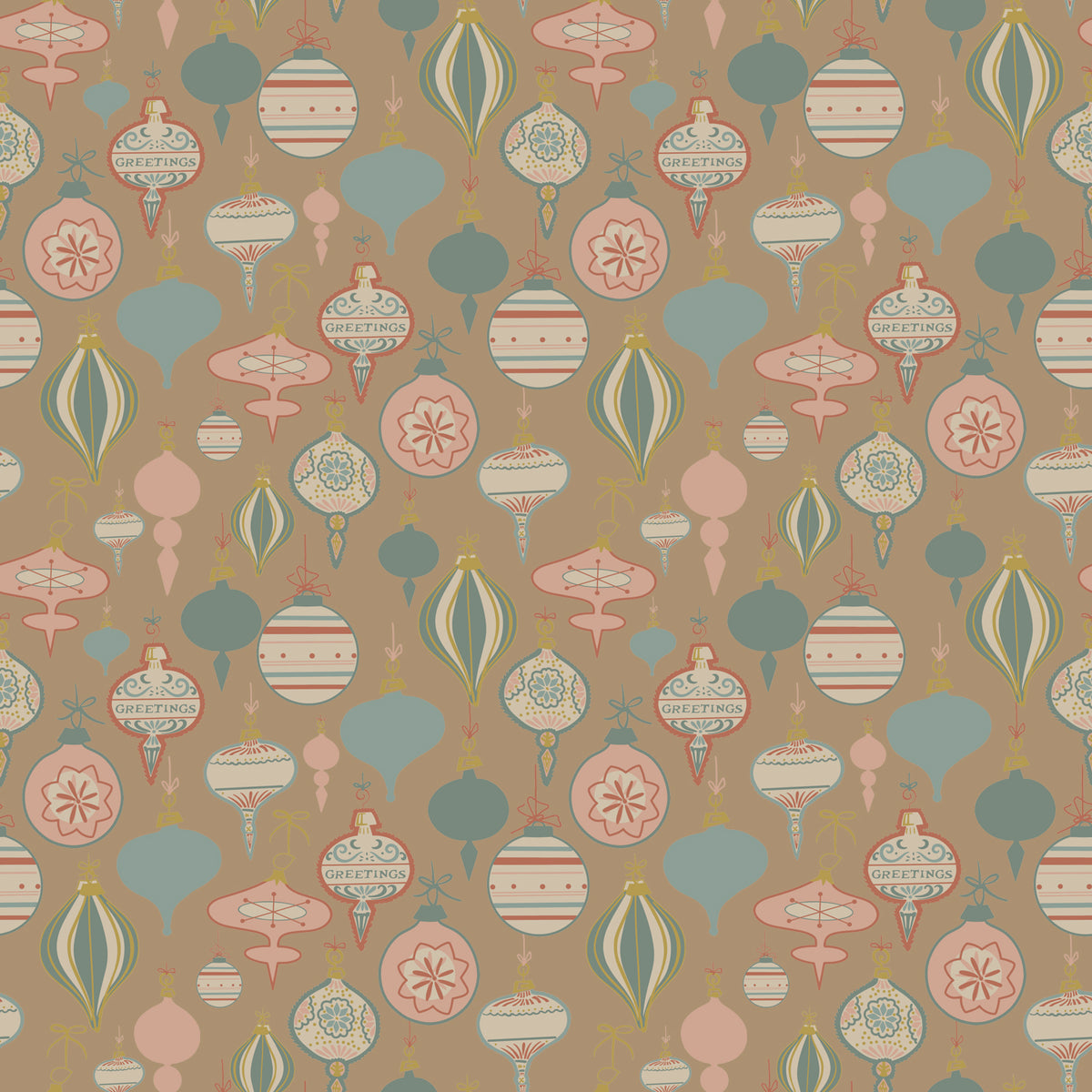 Mid-Century Ornaments | Kraft Wrapping Paper | Waterleaf Paper