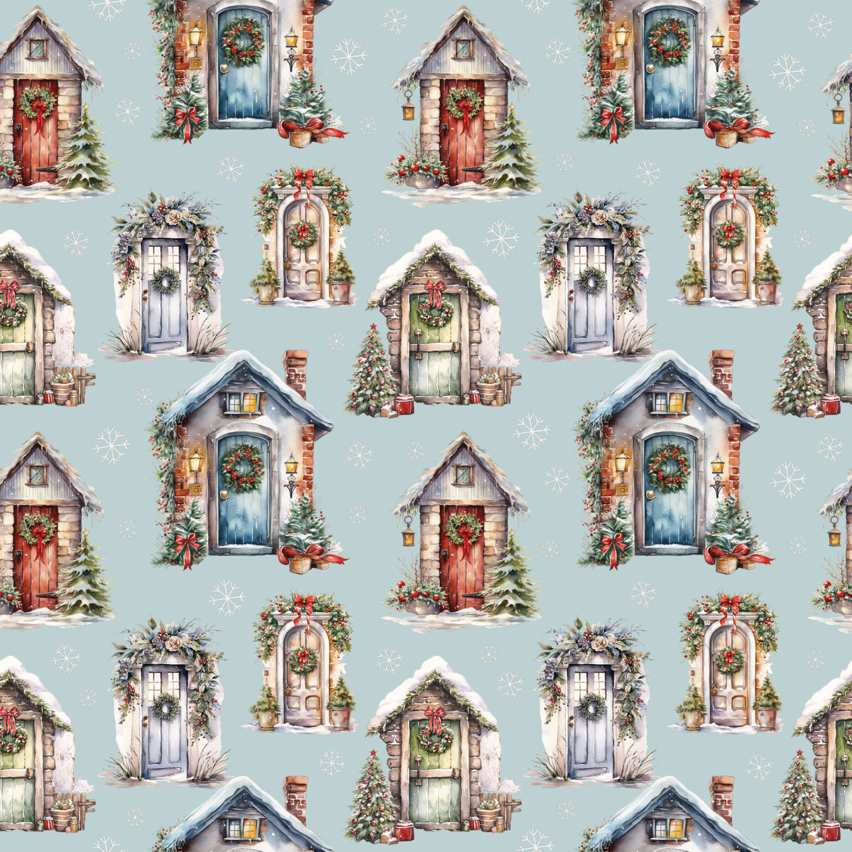 Decorated Christmas Doors - Wrapping Paper