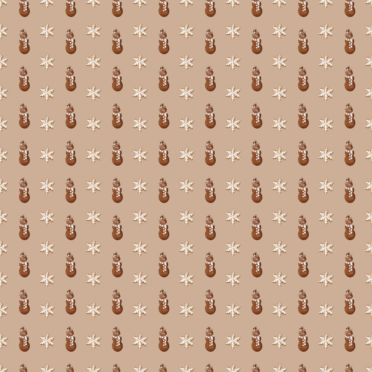 Gingerbread snowmen with snowflakes besides them