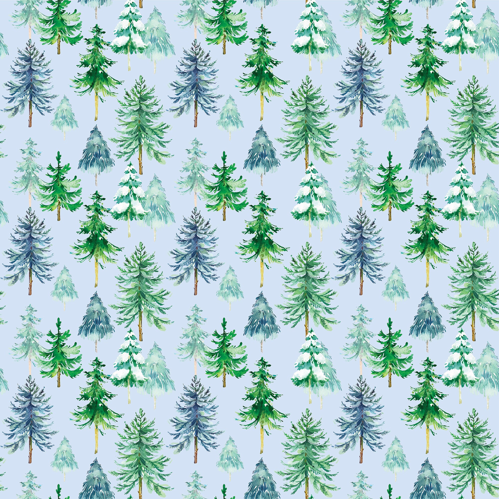 Watercolor forest green snow Christmas pine tree Wrapping Paper by Pink  Water