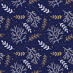 Blue wrapping paper with Hanukkah branches in gold and white