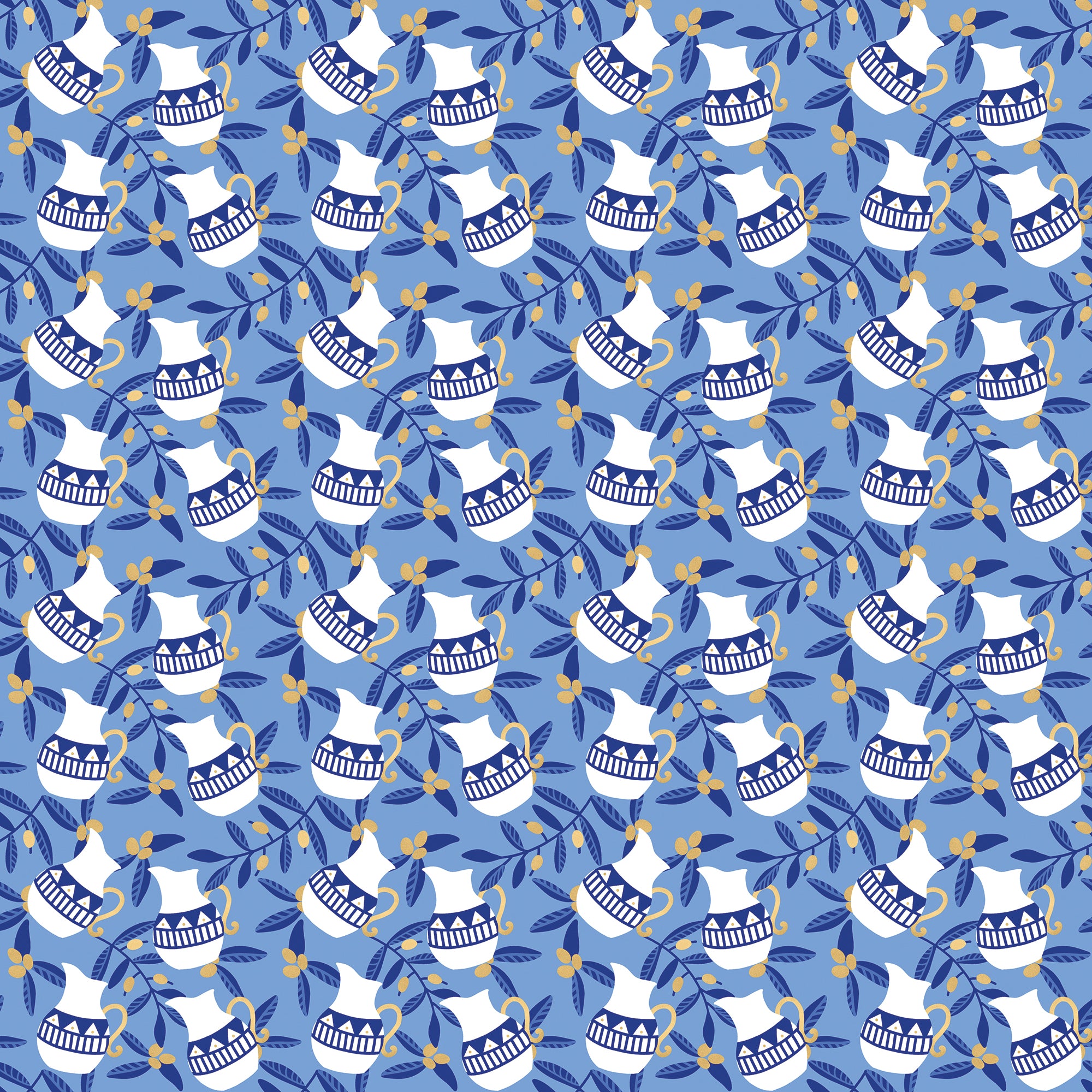 Hanukkah Vessels Wrapping Paper  Zero Waste Blue Wrapping Paper -  Waterleaf Paper Company