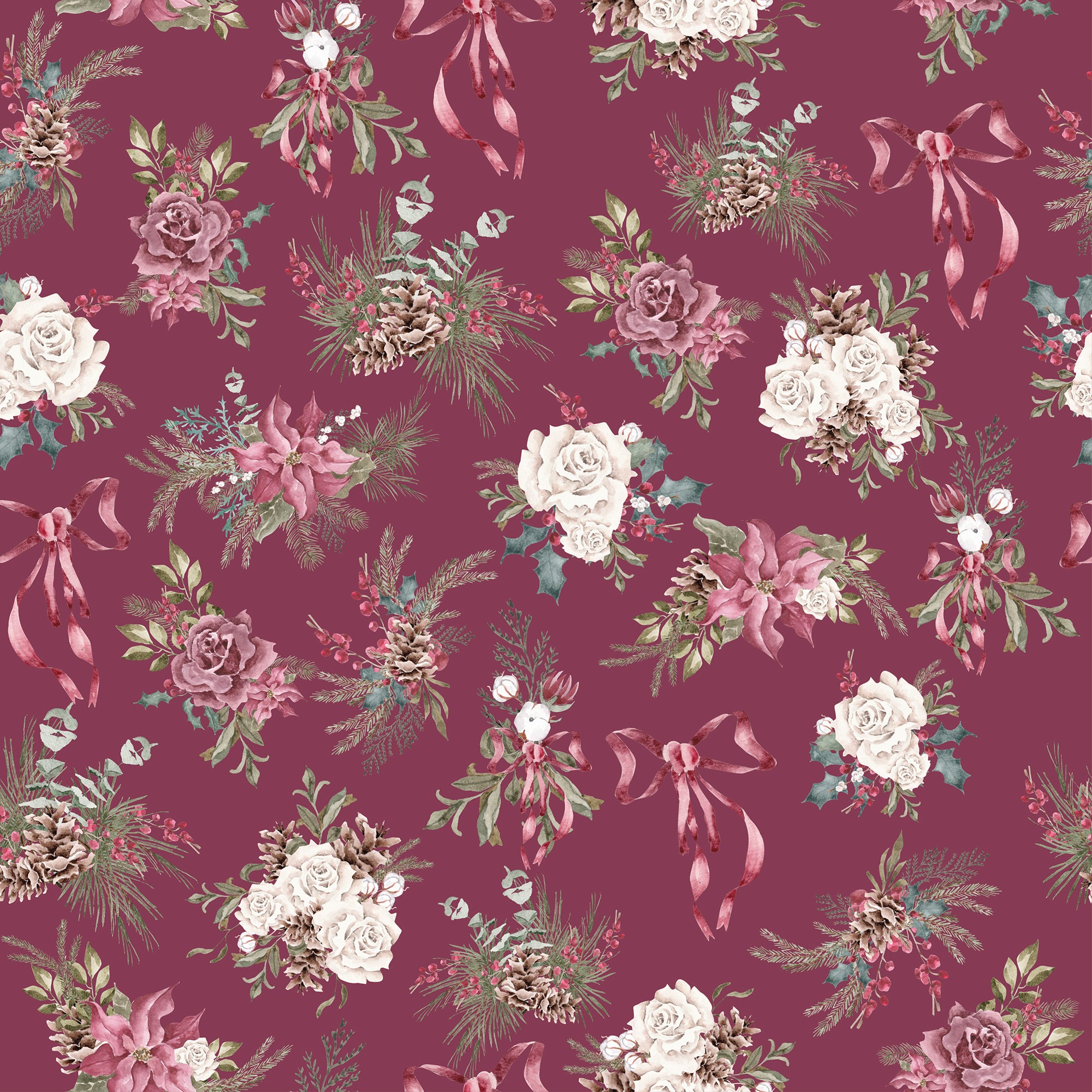Elegant Vintage Style Burgundy Gold Flowers Wrapping Paper by Pink Water