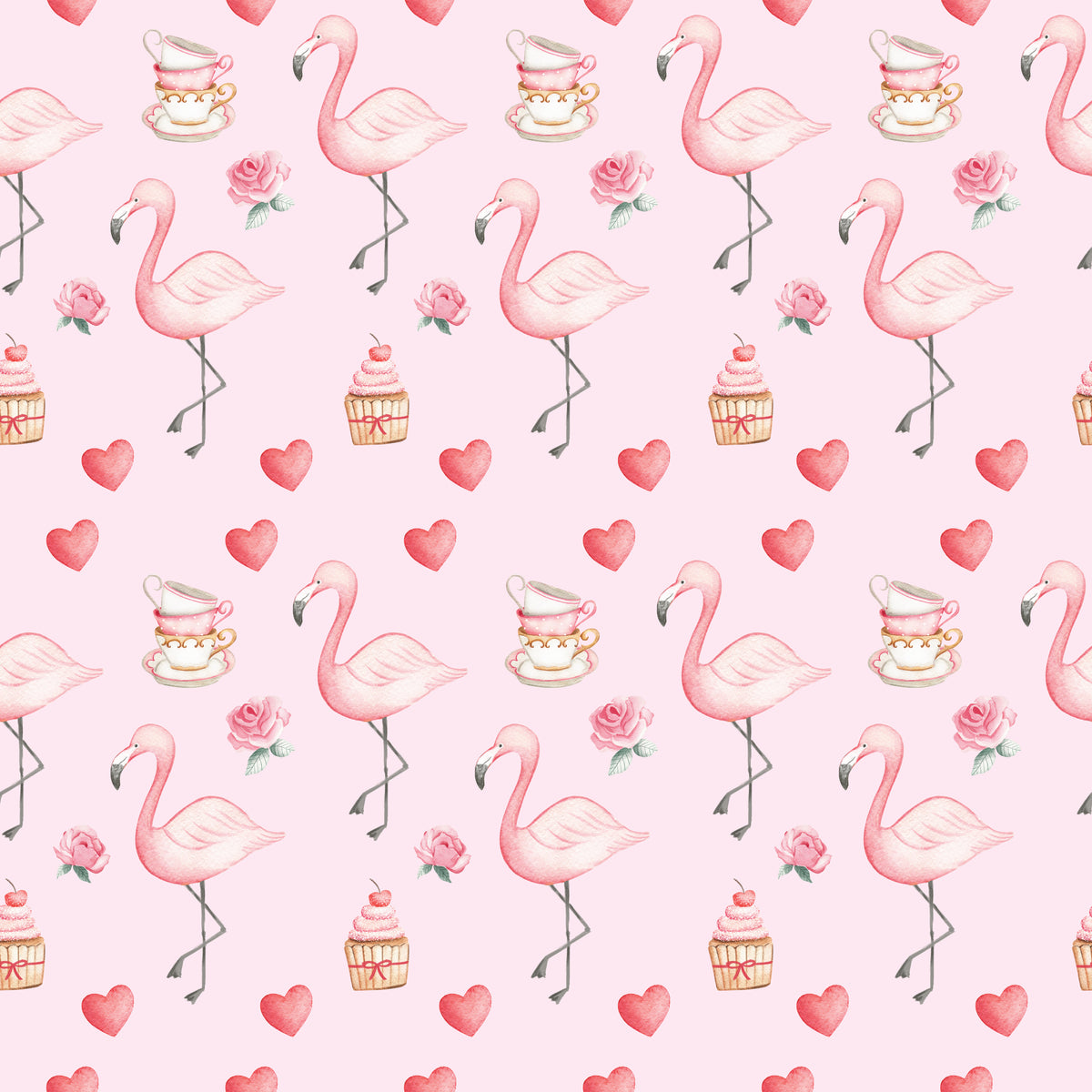 Alice&#39;s Tea Party Flamingos Tea Cups &amp; Cupcakes - Wrapping Paper