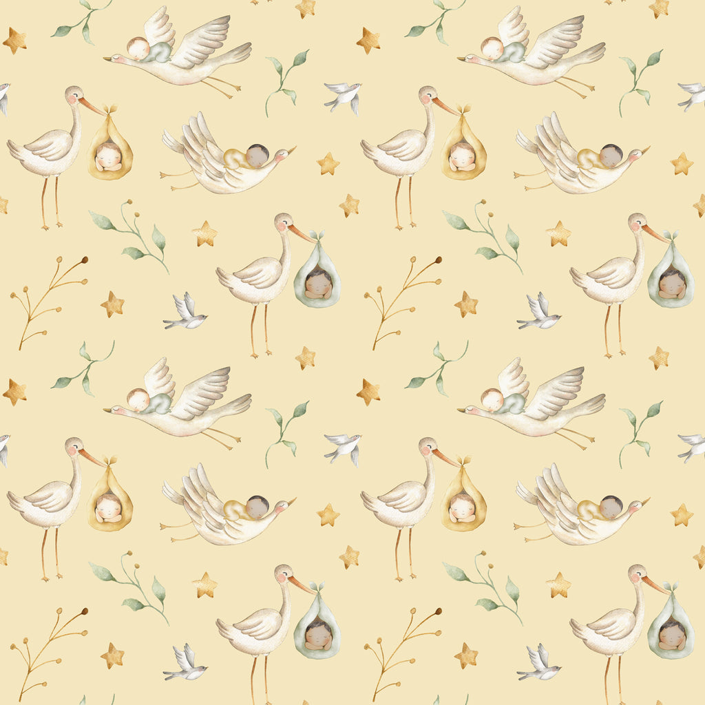 Stork Delivering Sleeping Babies - Wrapping Paper