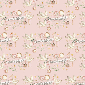 Stork Delivering Beautiful Baby Girl - Wrapping Paper