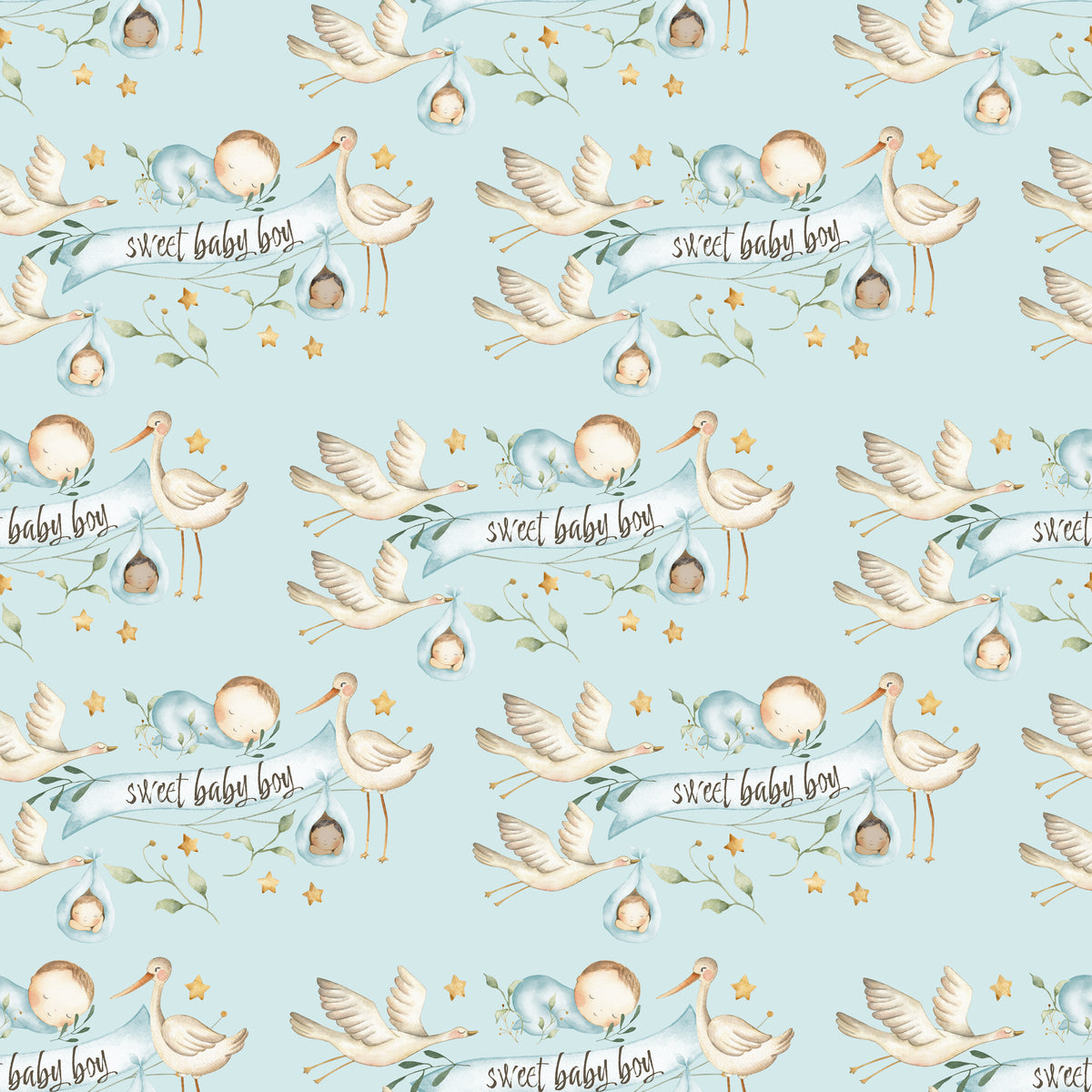 Stork Delivering a Sweet Baby Boy - Wrapping Paper