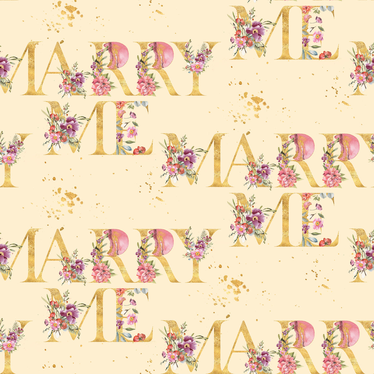 Marry Me Floral Letters Large - Wrapping Paper