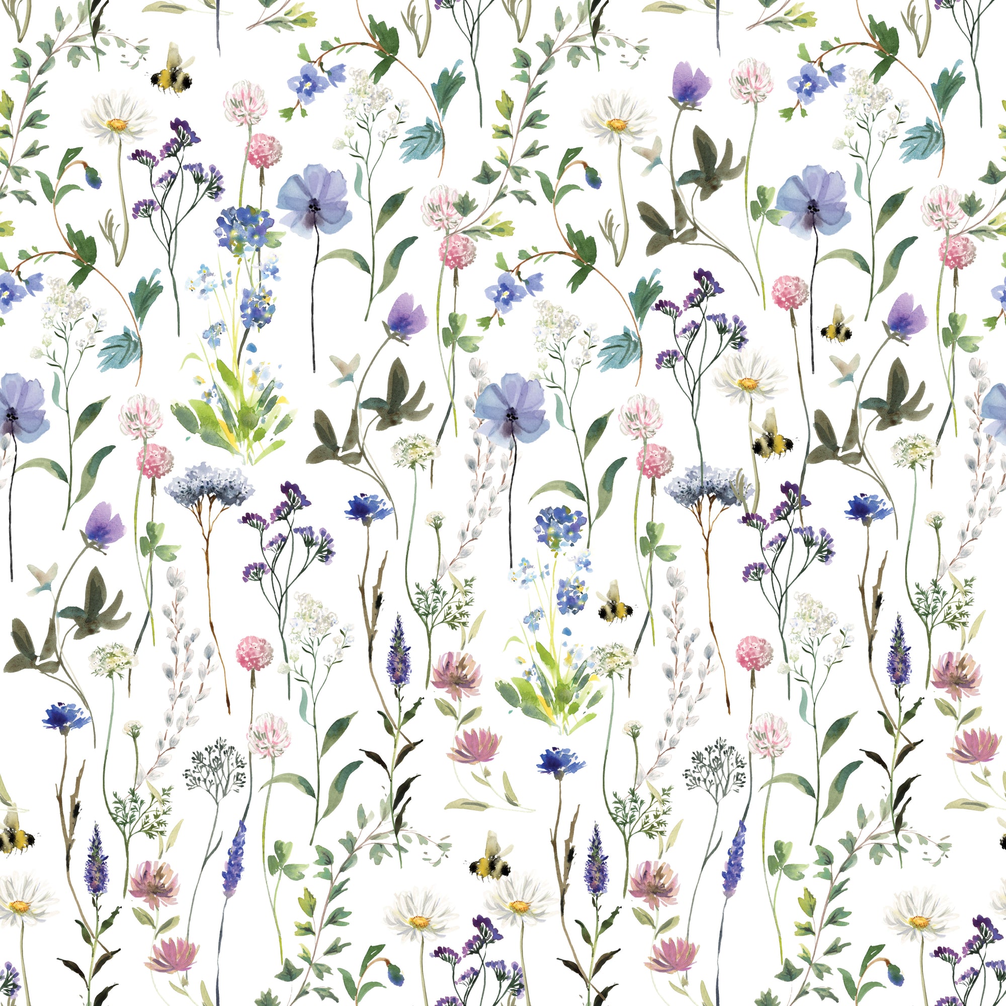 Purple Flowers & Bumble Bees - Wrapping Paper