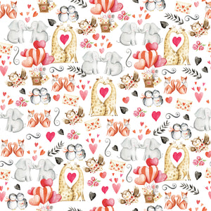 Woodland Animals Kissing (White) - Wrapping Paper