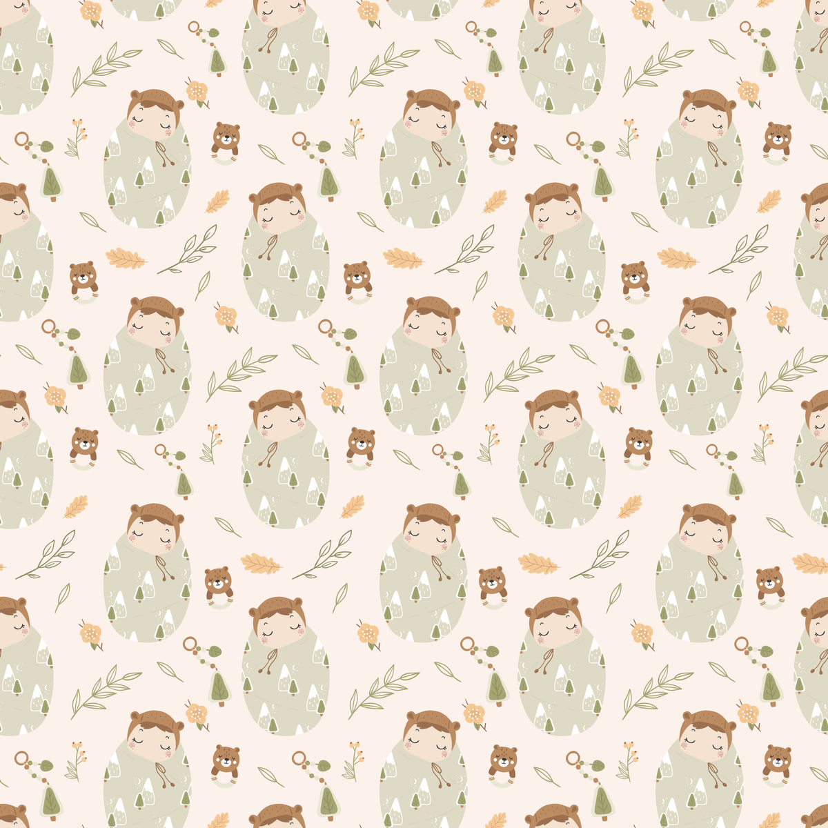 Peach Baby & Bear - Wrapping Paper