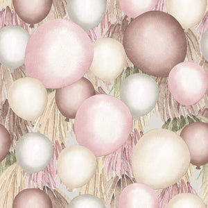 Boho Birthday Balloons & Feathers - Wrapping Paper
