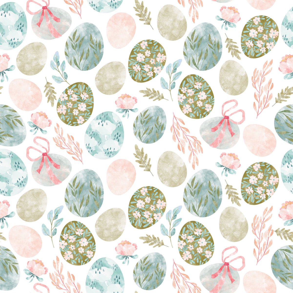 Blue & Pink Floral Easter Eggs - Wrapping Paper