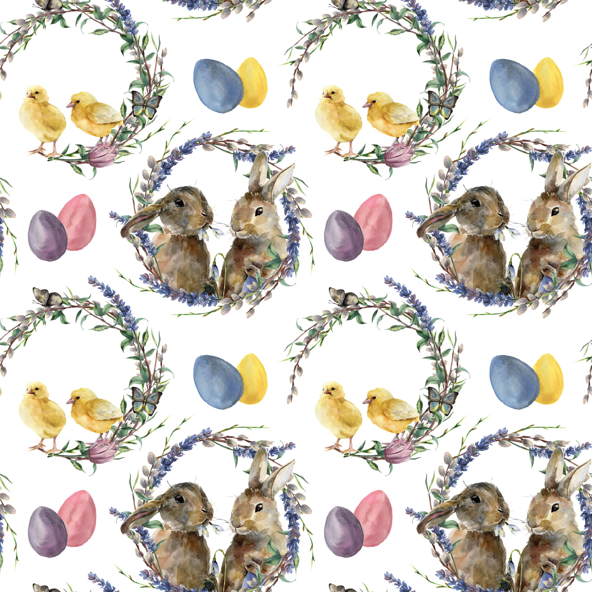 Bunnies &amp; Chicks in Wreaths - Wrapping Paper